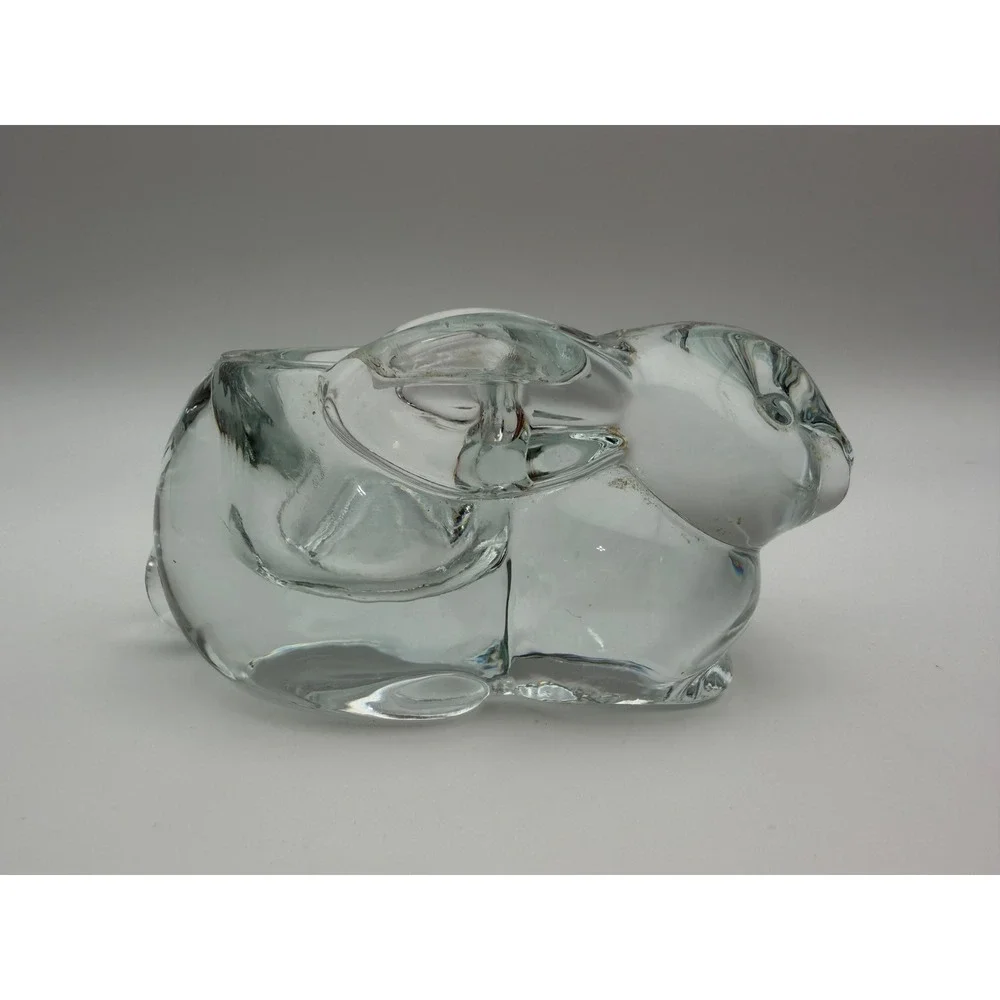 Clear‎ Glass Rabbit Bunny Votive Candle Holder Figurine Trinket Dish Home Decor